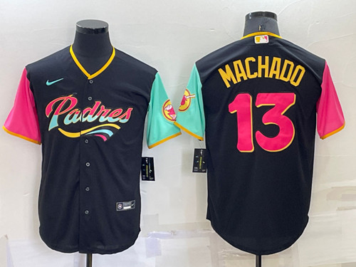 Men's San Diego Padres #13 Manny Machado 2022 Black City Connect Cool Base Stitched Jersey